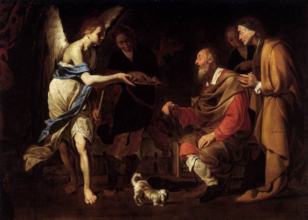 Curing of Tobias. The painting by Bernardo Cavallino