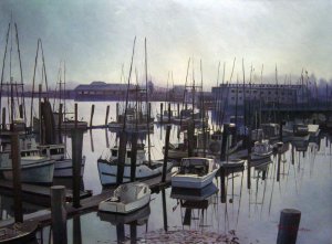 Our Originals, Boats At Dock Under A Beautiful Sky, Painting on canvas