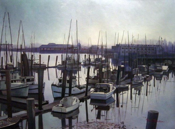 Boats At Dock Under A Beautiful Sky. The painting by Our Originals