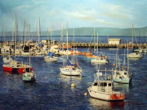 Our Originals, Boats Moored In The Harbor, Painting on canvas
