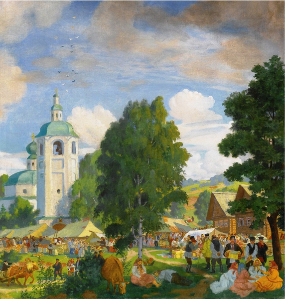 A Village Fair, 1920. The painting by Boris Mikhailovich Kustodiev