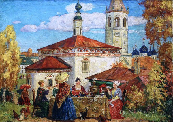 At the Old Suzdal, 1914. The painting by Boris Mikhailovich Kustodiev