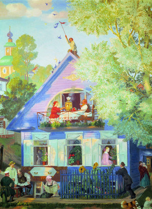Boris Mikhailovich Kustodiev, Blue House, 1920, Painting on canvas
