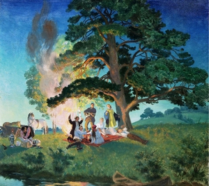 Reproduction oil paintings - Boris Mikhailovich Kustodiev - Picnic, 1920