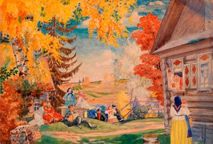 Famous paintings of House Scenes: Set Design for Alexander Neverov's ″Peasant Women″, 1920