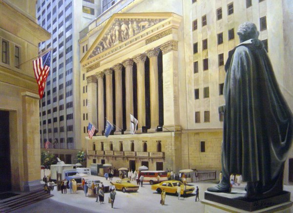 Bustling Day On Wall Street. The painting by Our Originals