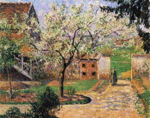 A Flowering Plum Tree, Eragny, Camille Pissarro, Art Paintings