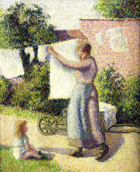 A Woman Hanging up the Washing. The painting by Camille Pissarro