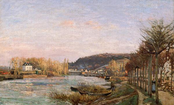 Along the Seine at Bougival. The painting by Camille Pissarro