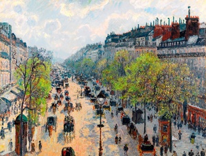 Famous paintings of Street Scenes: At Le Boulevard Montmartre, Matinee de Printemps