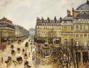 Camille Pissarro, At the Place du Theatre Francais, Paris: Rain, Painting on canvas