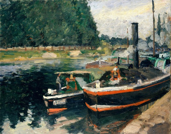 Barges at Pontoise. The painting by Camille Pissarro