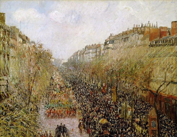 Boulevard Montmartre, Mardi Gras. The painting by Camille Pissarro
