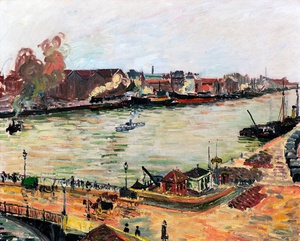 Camille Pissarro, La Seine a Rouen, Pont de Boieldieu, Painting on canvas