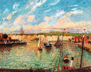 Camille Pissarro, L'Avant-Port de Dieppe, Apres-Midi, Temps Lumineux, Painting on canvas
