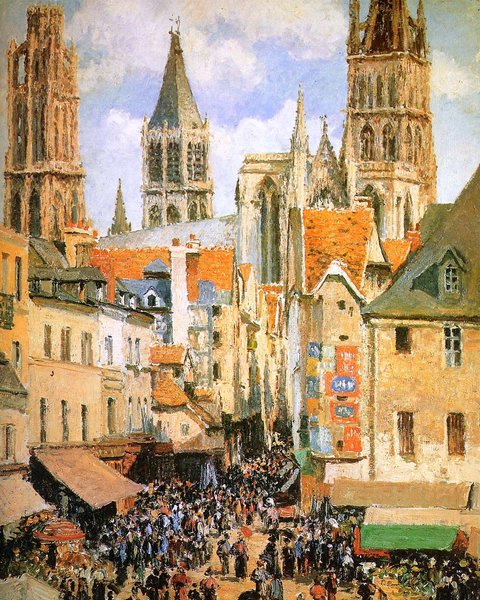 Old Market at Rouen. The painting by Camille Pissarro