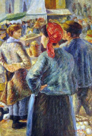 Camille Pissarro, Poultry Market At Pontoise, Painting on canvas