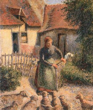 Camille Pissarro, Shepherdess Bringing In Sheep, Painting on canvas