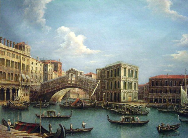 Grand Canal-Rialto Bridge From The North. The painting by Canaletto