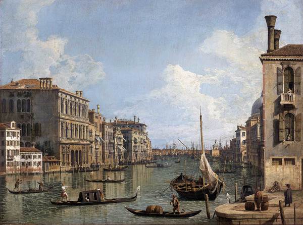 View of the Grand Canal looking toward the Punta della Dogana from Campo Sant’Ivo. The painting by Canaletto