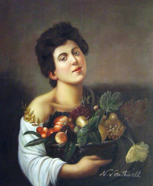 The Boy With A Basket Of Fruit. The painting by Caravaggio