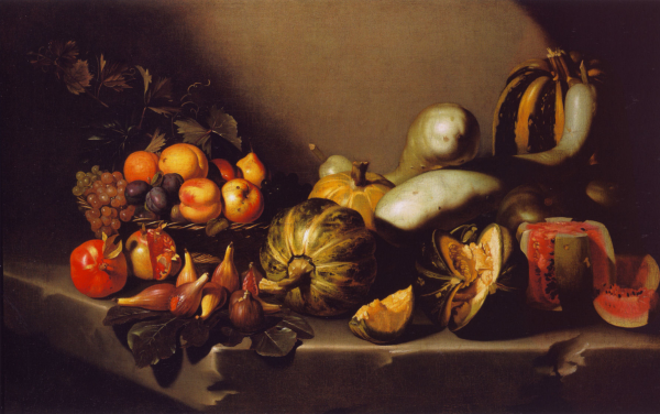 Still Life with Fruit on a Stone Ledge. The painting by Caravaggio