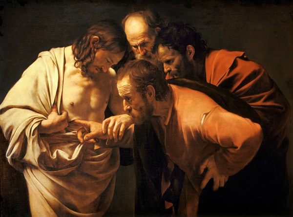 The Incredulity of St Thomas. The painting by Caravaggio