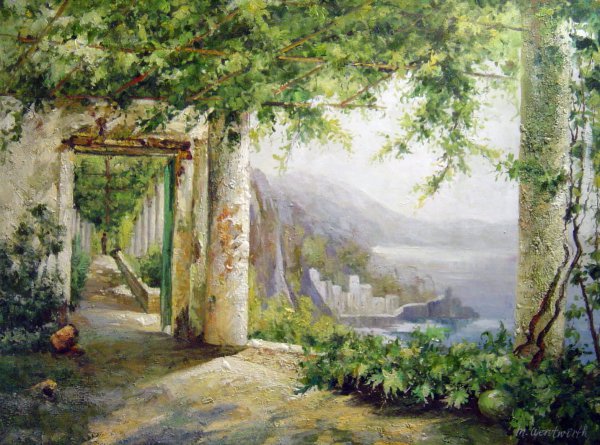 A View To The Amalfi Coast. The painting by Carl Frederic Aagaard