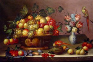 Carl Frederic Aagaard, Basket Of Grapes And Other Fruit, Painting on canvas