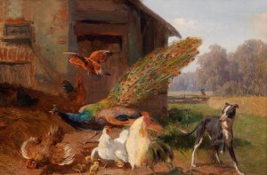 Carl Jutz, Dog in the Poultry Yard, Art Reproduction