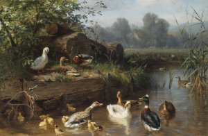 Carl Jutz, Ducks on the River , Painting on canvas