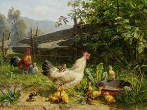 Reproduction oil paintings - Carl Jutz - Pfaffendorf Chicken Yard