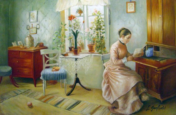 An Interior With A Woman Reading. The painting by Carl Larsson