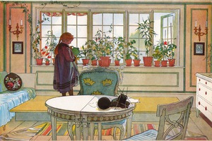 Carl Larsson, Flowers on the Windowsill, Painting on canvas