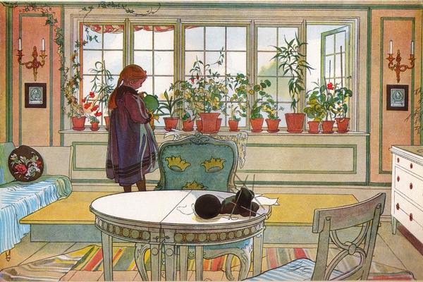 Flowers on the Windowsill. The painting by Carl Larsson