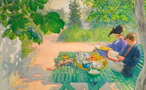 Carl Larsson, Holiday Reading, Painting on canvas