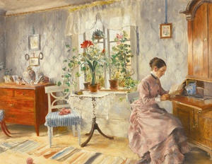 Carl Larsson, The Letter, Art Reproduction
