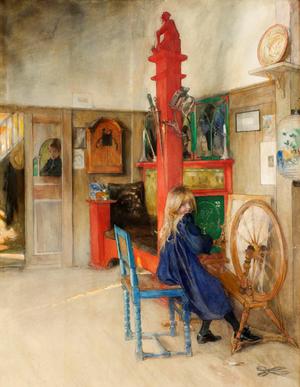 Carl Larsson, The Spinning Wheel, Painting on canvas