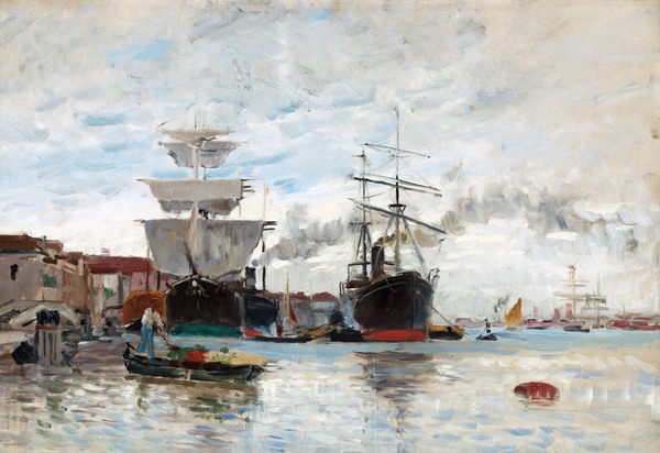 Harbor Scene from Venice. The painting by Carl Skanberg