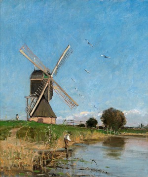 Reproduction oil paintings - Carl Skanberg - Landscape with Windmill