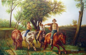 Carl Steffeck, Riding Gypsy Boys, Painting on canvas
