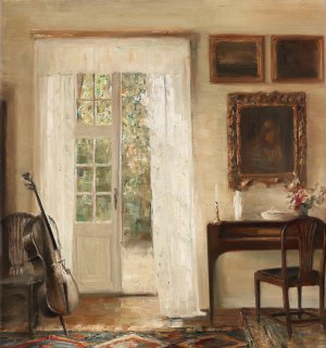 Carl Vilhelm Holsoe, Interior with Cello, Painting on canvas