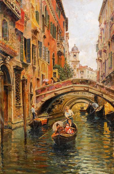 Along the Venetian Canal. The painting by Carlo Brancaccio