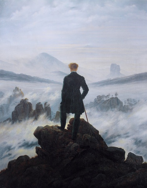 A Wanderer above the Sea of Fog. The painting by Caspar David Friedrich