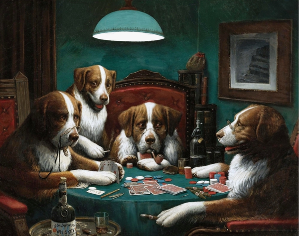 A Poker Game. The painting by Cassius Marcellus Coolidge