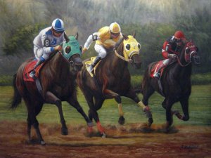 Famous paintings of Horses-Equestrian: Challenging For The Lead