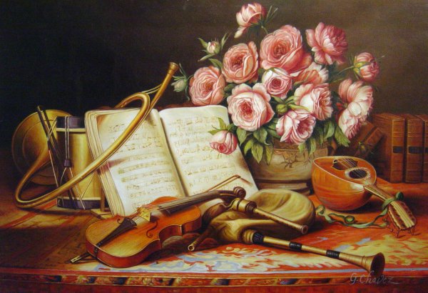 A Musical Still Life. The painting by Charles Antoine Joseph Loyeux