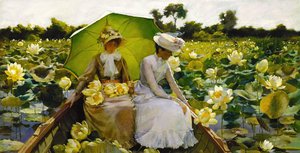 At the Lotus Lilies, Charles Courtney Curran, Art Paintings