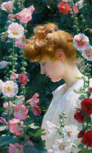 Charles Courtney Curran, Hollyhocks and Sunlight, Painting on canvas