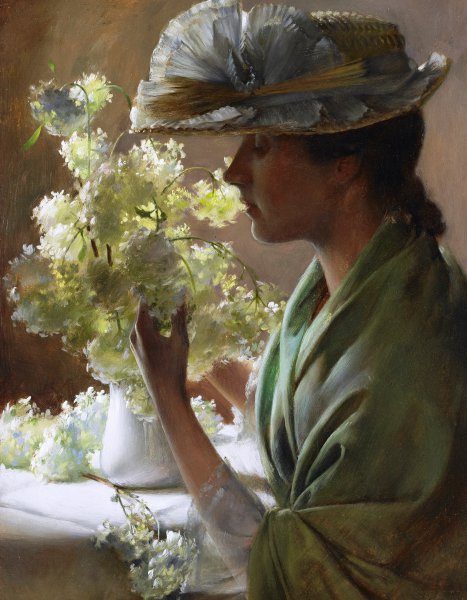 The Bouquet. The painting by Charles Courtney Curran